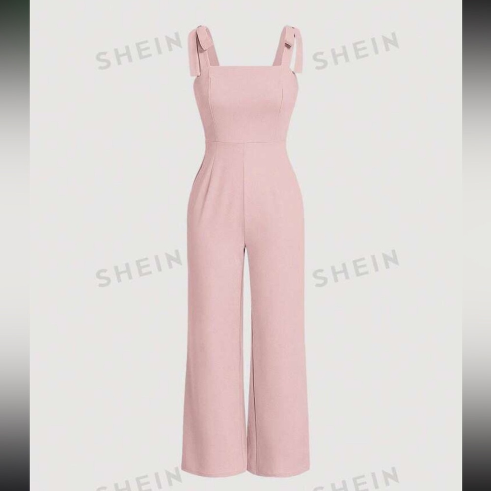 SHEIN. Solid wide leg pink jumpsuit